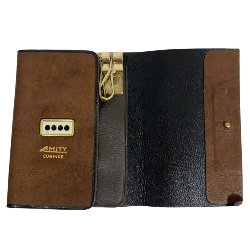 VTG AMITY Brown Leather Key Trifold Wallet Eight Key Holder Snap Front